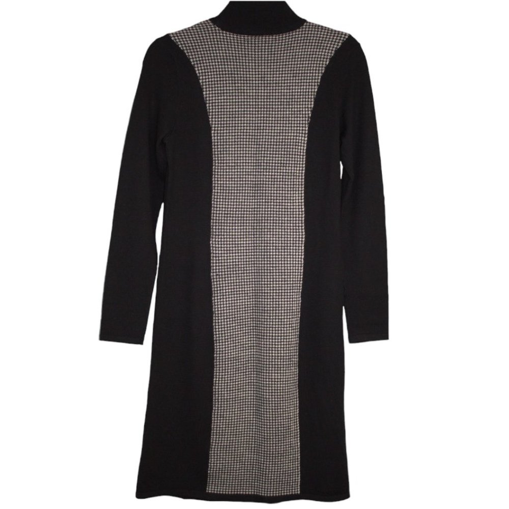Lauren Ralph Lauren Sm Black White Sweater Dress Turtleneck Houndstooth Pullover - Picture 6 of 12